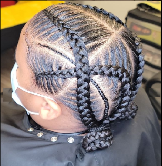 Criss cross braids on a women, view from top