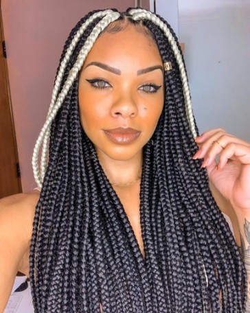 Female with Black And White Box Braids