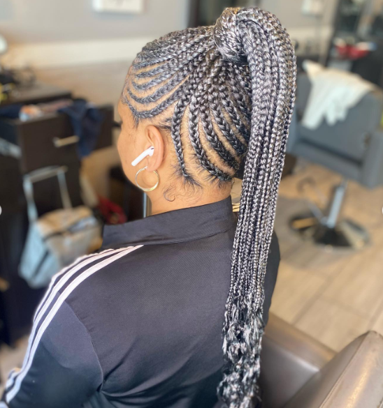Female with Gray Braided Ponytail