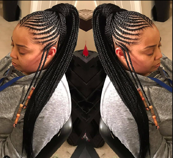 A girl's having a braids ponytail