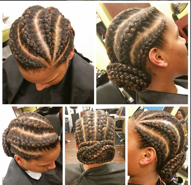 A women's French braids shown from different angles