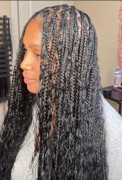 Girl with Medium Knotless Braids For Thin Edges