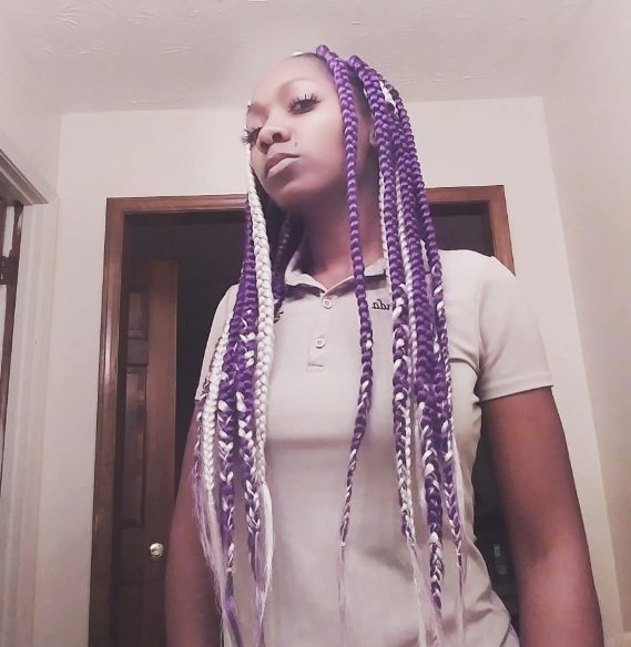 Female with Purple And White Braids