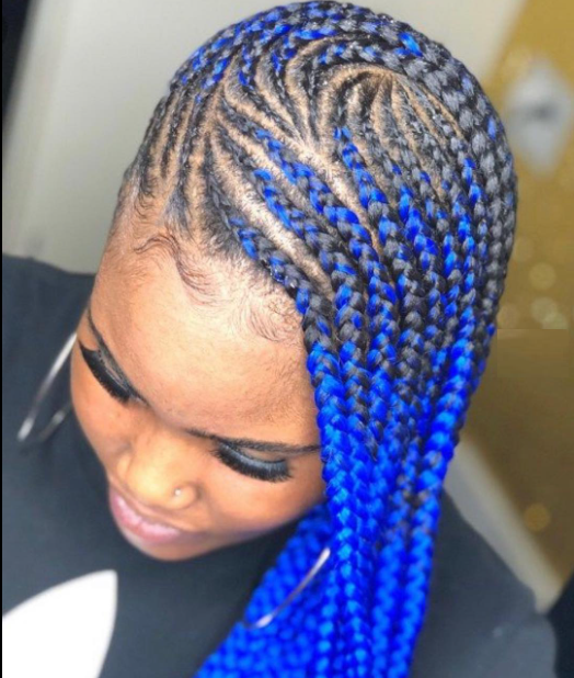 Blue lemonade braids shown