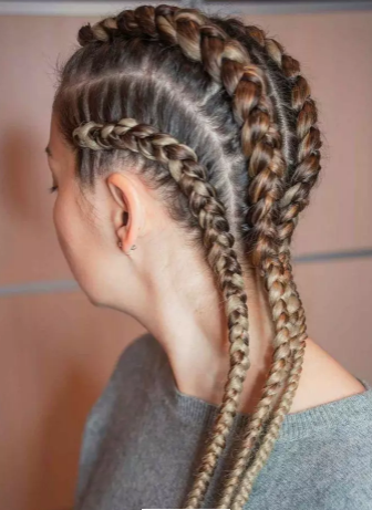 Girl with Three Braids Hairstyle