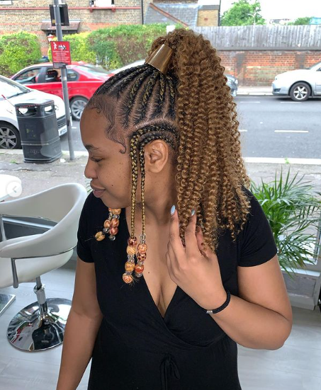 Female with Cornrow Ponytail Braids With Weave
