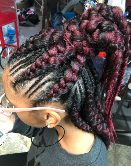 Female with Half Up Half Down Braided Ponytail