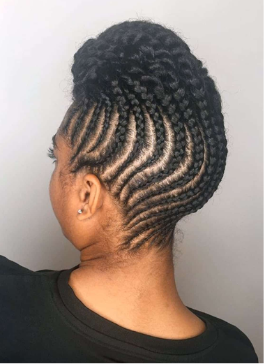 Female with Natural Hair Braids Up Do