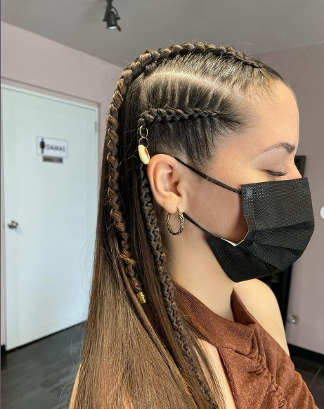 Girl with Colored Braids Hairstyle