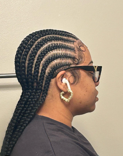 Female with Straight Back Braids With Beads