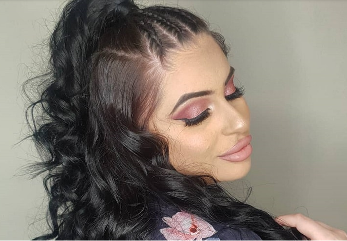 Female with Half Up Half Down Braids With Curly Hair