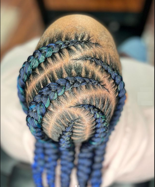 Dark blue braids, view from top